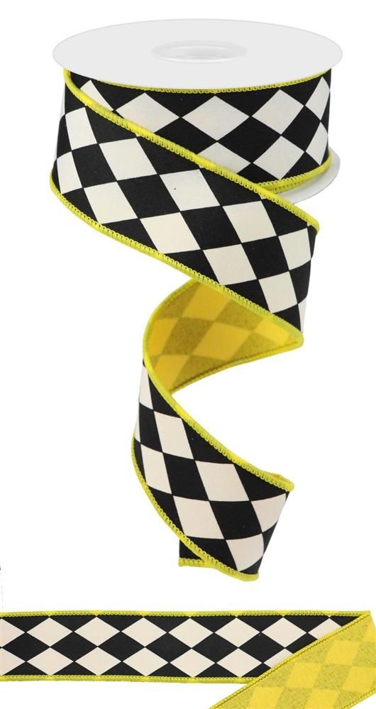 RGX00108N 1.5" x 10yd Harlequin/Royal Fused Back White/Black/Sun Yellow