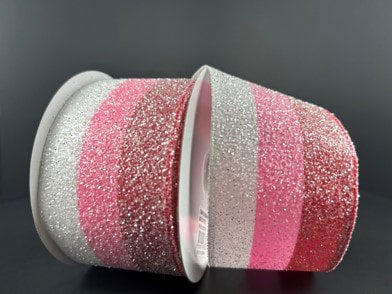 763584013 2.5"X10Yd Red-Pink-White Glitter Candied Stripe