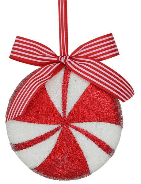 XJ4473 5.5"Dia Peppermint Ornament Red/White