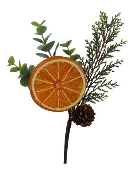 EF5193 10"L Orange Slice/Mini Pinecone Pick Green/Orange/Brown Set/6