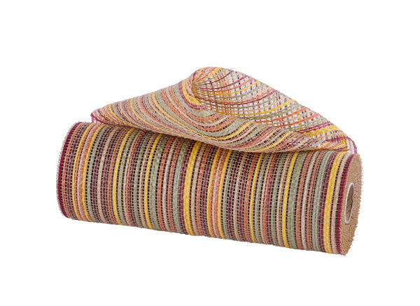 RE1369YJ 10" x 10yd Vertical Multicolor Stripe Mesh Org/Sage/Burg/Ylw/Tan/Crm