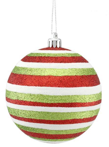 XY8528XT 100Mm Horizontal Stripe Glitter Ball Orn Red/Lime/White