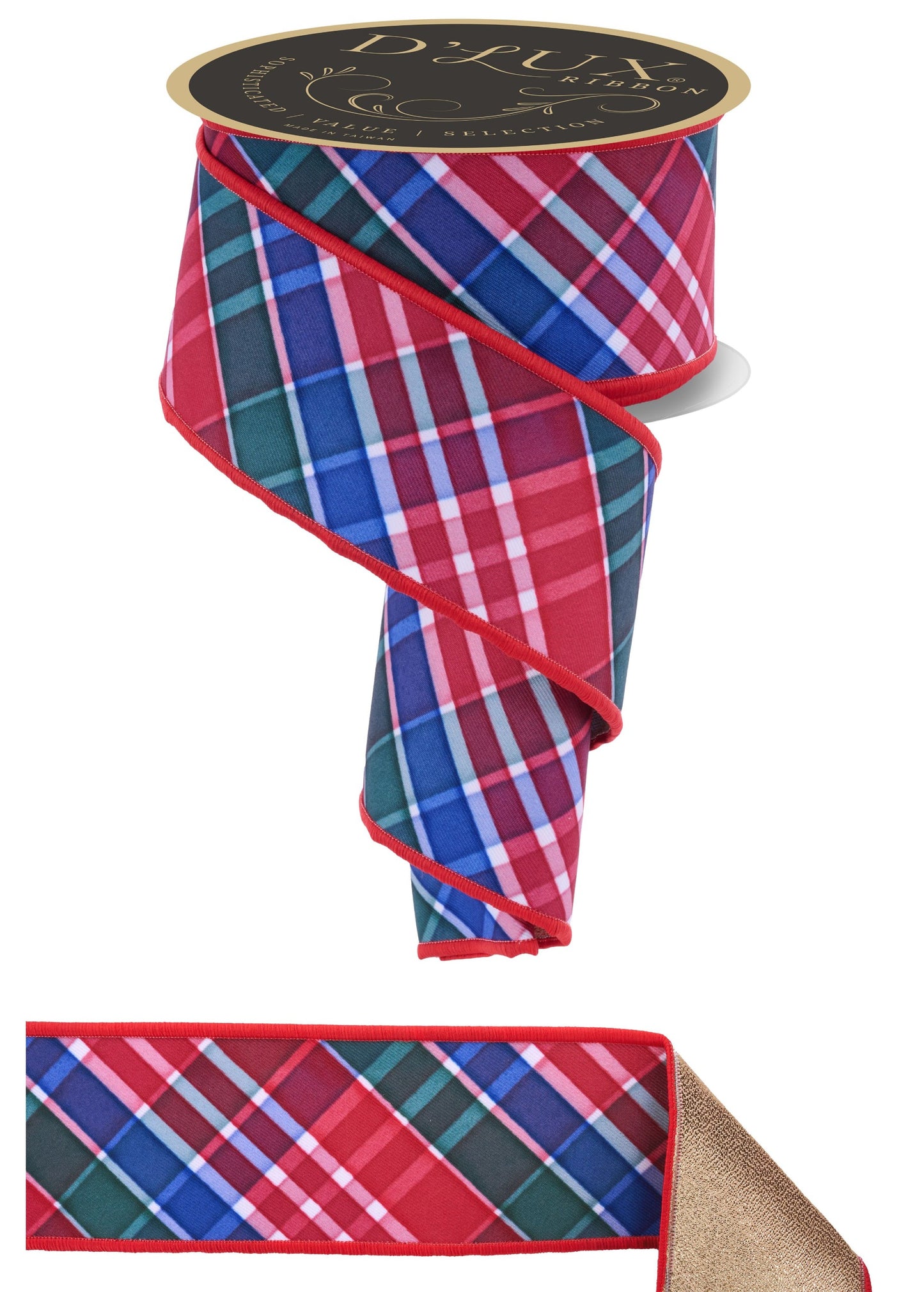 LX1115J5 2.5" x 10yd Bold Plaid/Fused Red/Emerald/Royal Blue