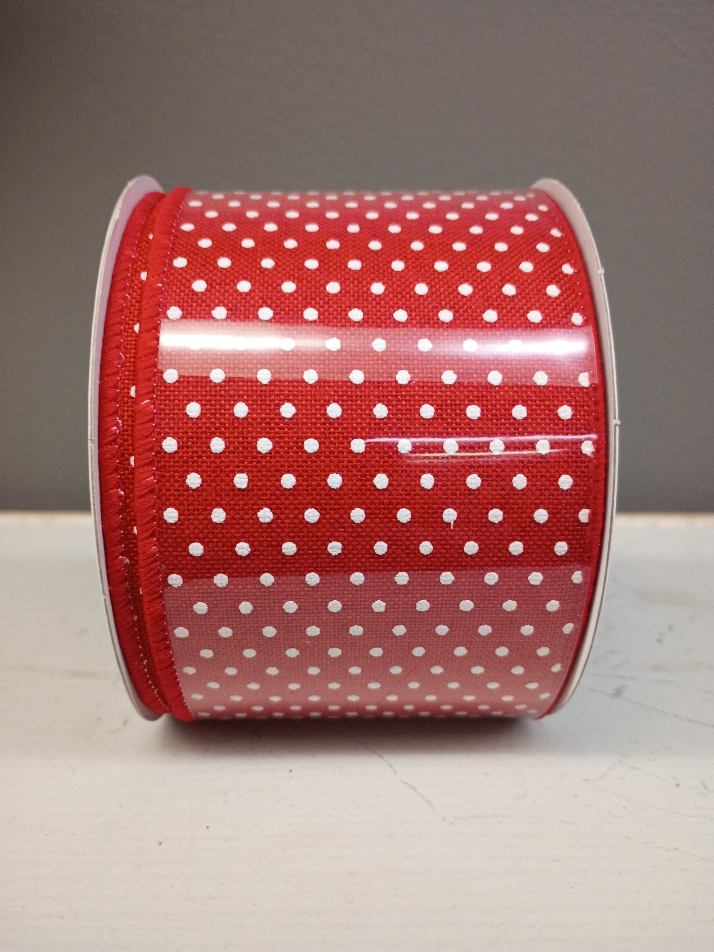 RG0165224 2.5" x 10yd Raised Swiss Dots On Royal Red/White