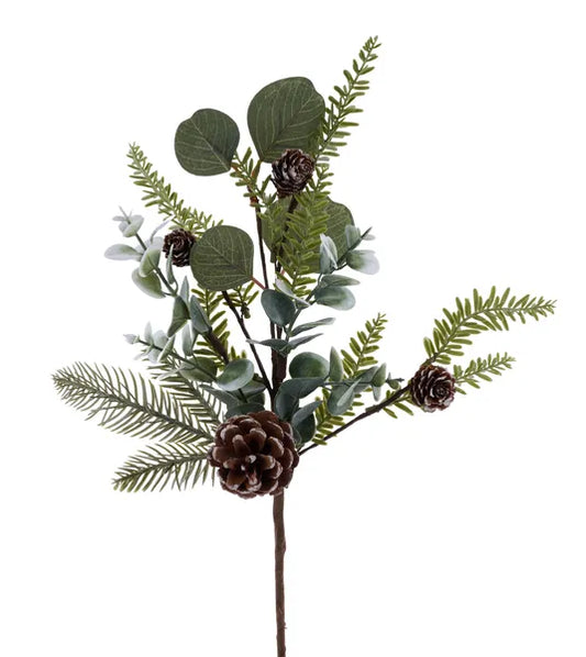 XV768704   16"L Fir/Pinecone/Silver Dollar Pick   Tt Green/White/Brown