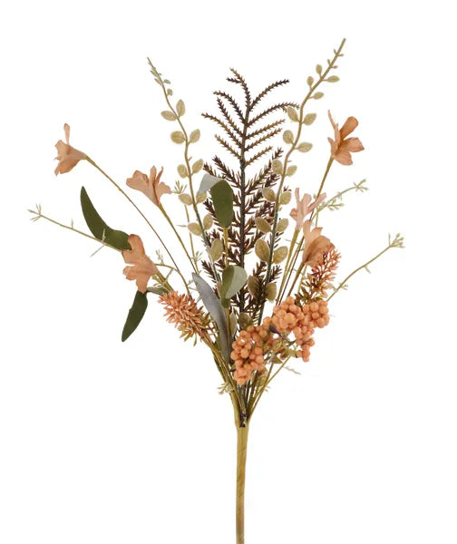 FH812541   12"L Fabric Flower/Eva Leaf/Beads Bush   Coffee
