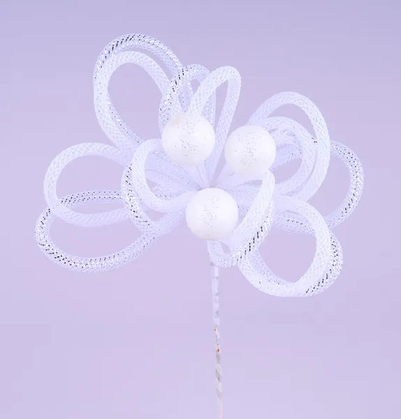 XP386227   12"L Foil Glitter Ball Pick    White