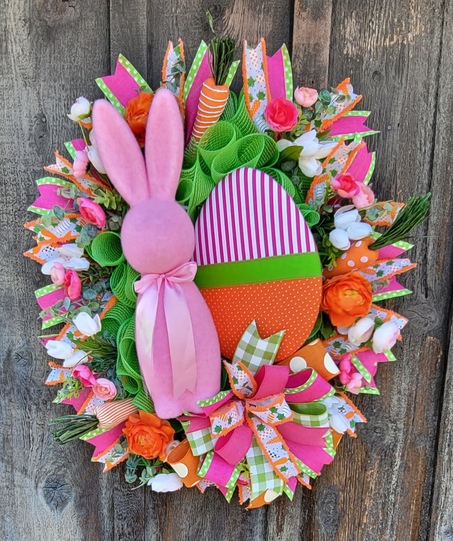 Easter Bunny Wreath – Pink Bunny & Easter Egg Spring Front Door Wreath