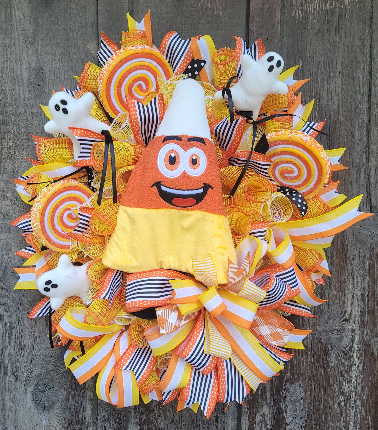 Candy Corn Halloween Wreath – Whimsical Candy Halloween Front Door Wreath