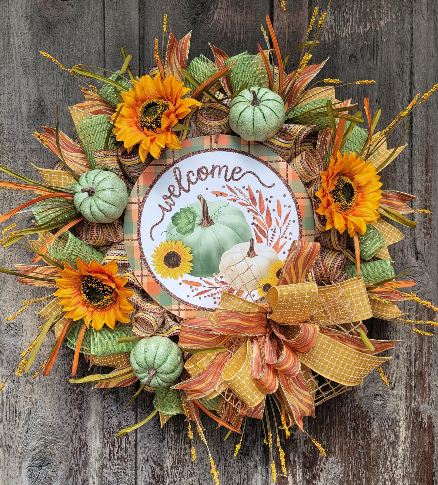 Fall Pumpkin Sunflower Wreath – Autumn Welcome Front Door Wreath