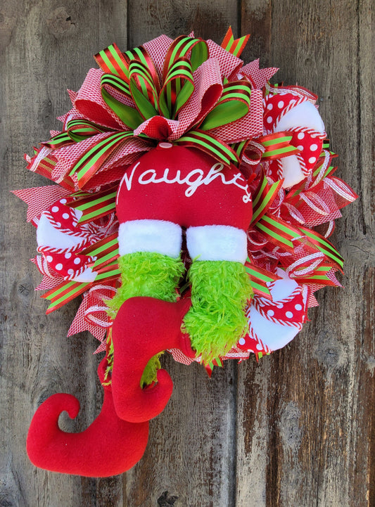 Naughty Christmas Elf Wreath – Whimsical Christmas Butt Wreath – Funny Holiday Door Decor