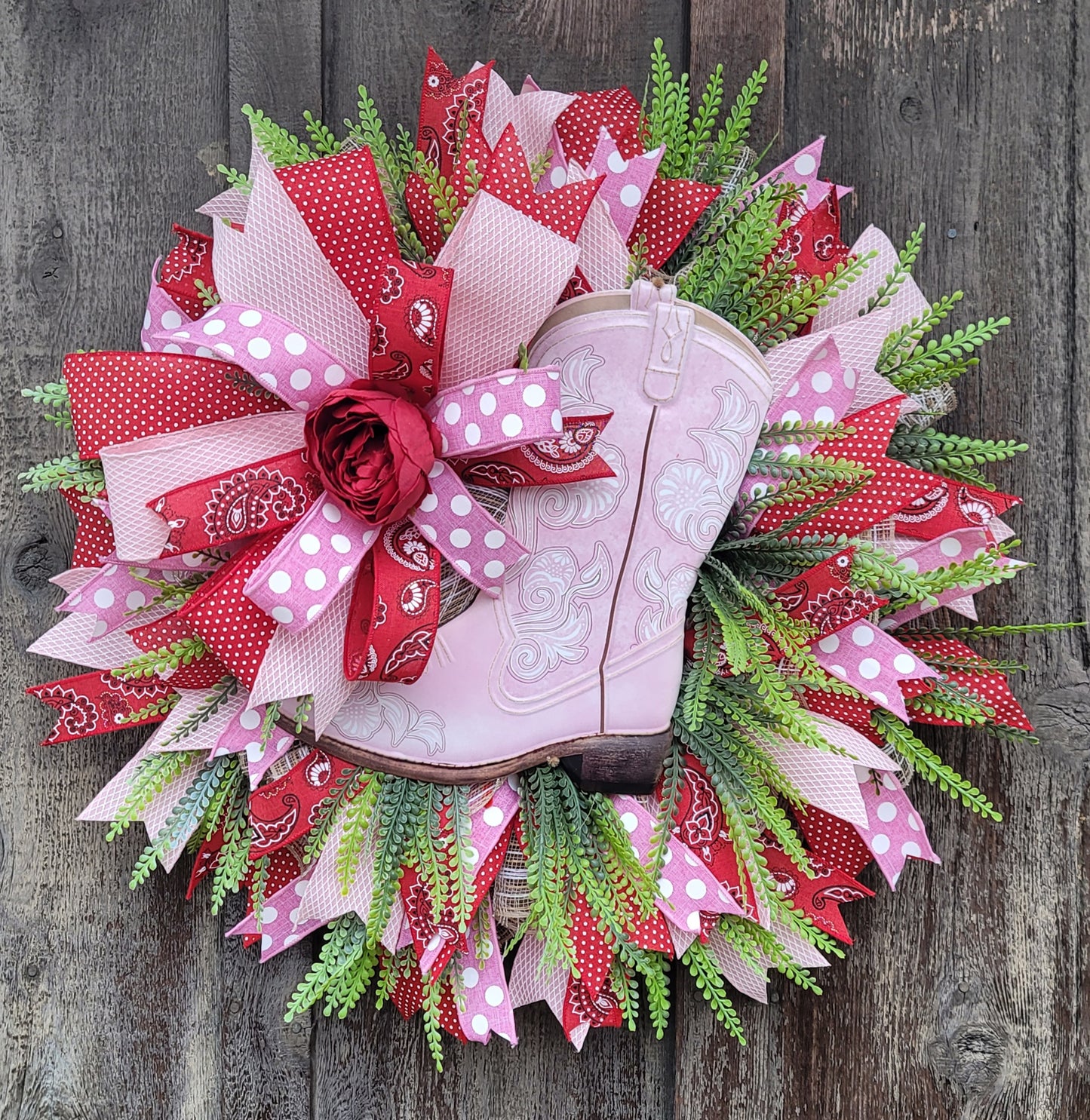 Pink Cowgirl Boot Wreath – Western Front Door Wreath – Country Girl Door Decor