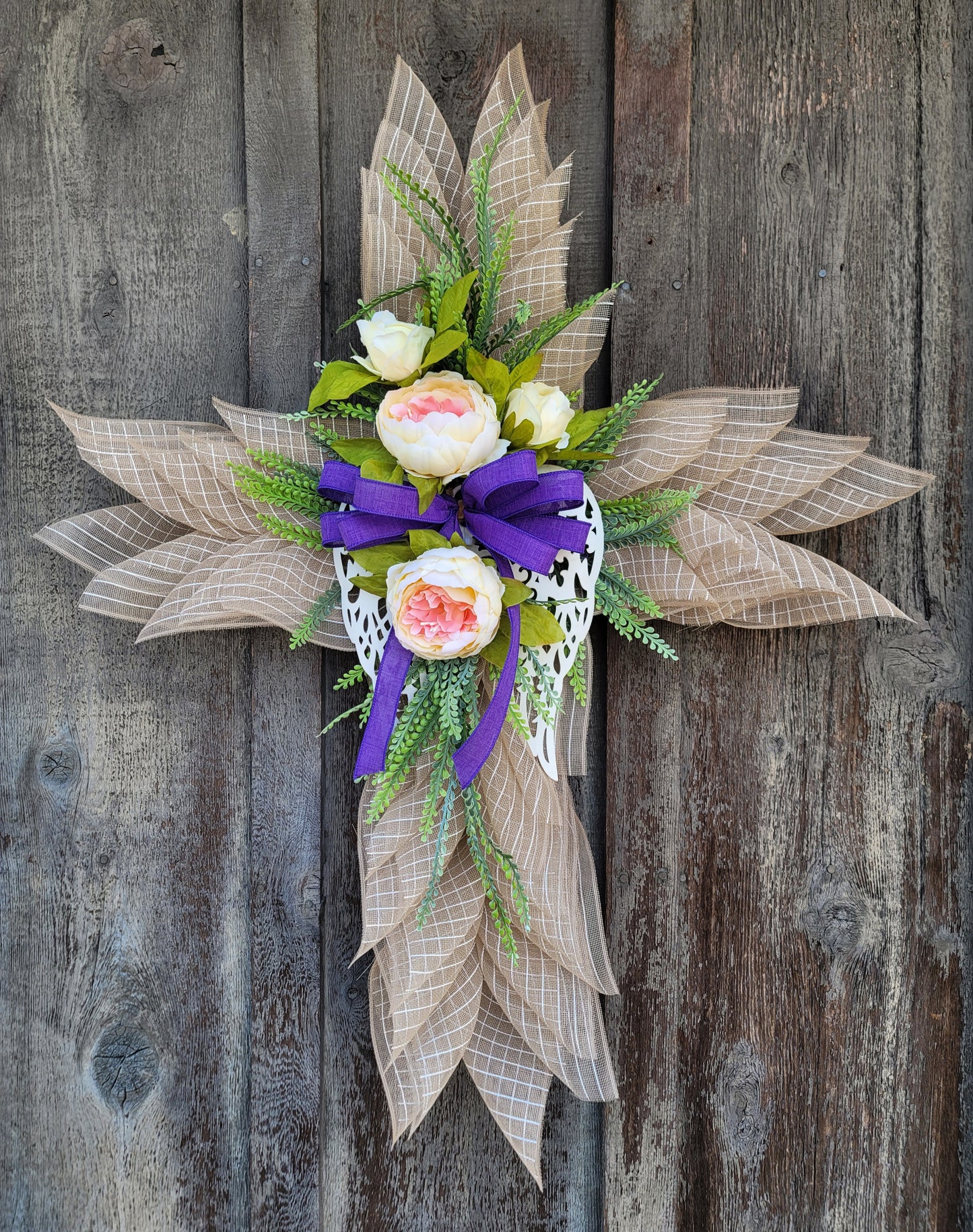 Floral Cross Door Hanger – Spring Easter Cross Door Decor – Rustic Farmhouse Cross
