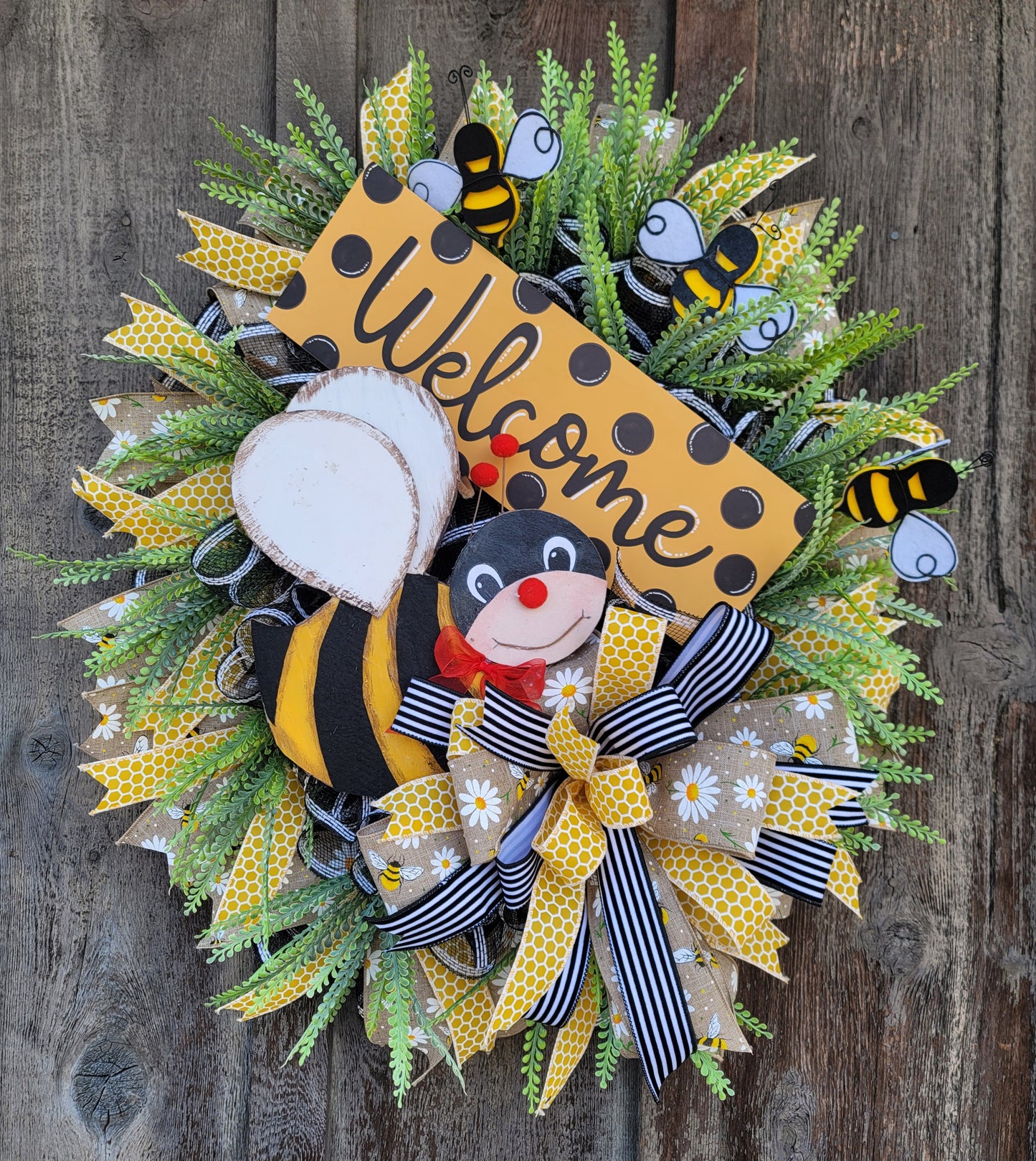 Bee Welcome Wreath – Bumble Bee Front Door Wreath – Spring Summer Door Decor