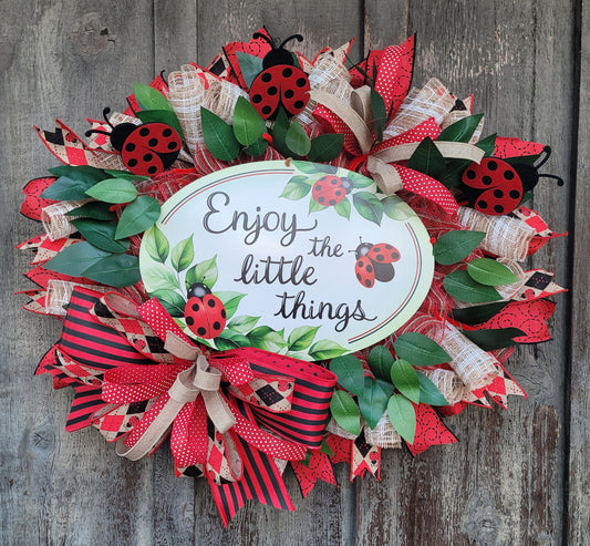 Ladybug “Enjoy the Little Things” Wreath – Spring Ladybug Front Door Oval Wreath