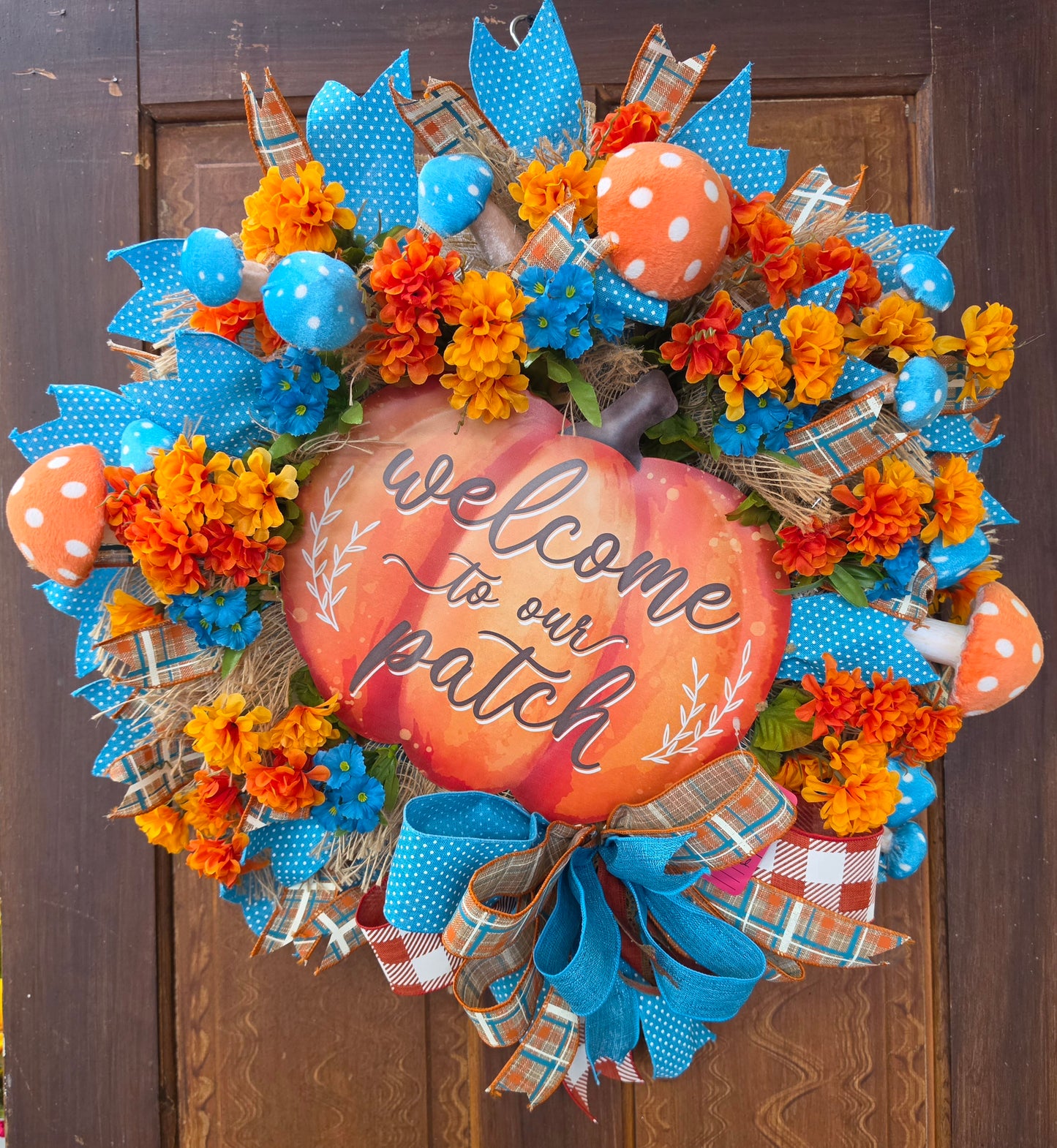 Welcome to Our Patch Wreath – Fall Pumpkin Front Door Wreath – Autumn Decor