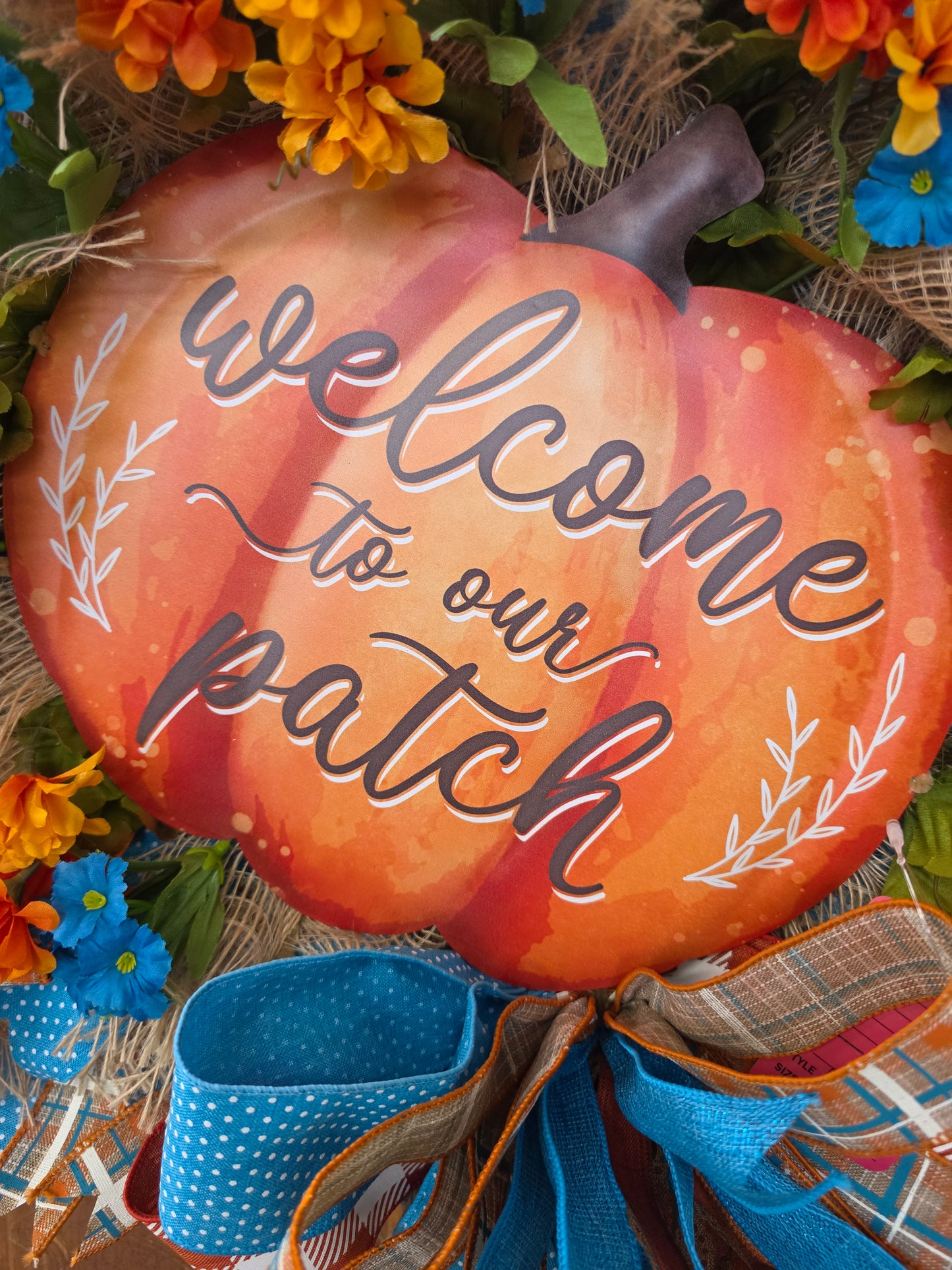 Welcome to Our Patch Wreath – Fall Pumpkin Front Door Wreath – Autumn Decor