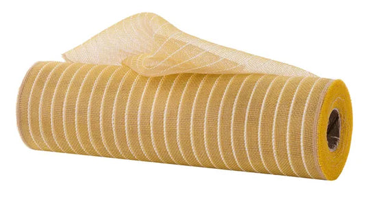 RY5001KK  10.25" x 10yd Fine Weave Metallic Mesh Natural/Gold W/White Film