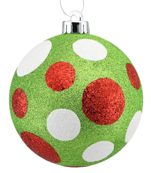 XY8918M5    120Mm All Glitter Polka Dot Ball   Lime Green W/Red/White