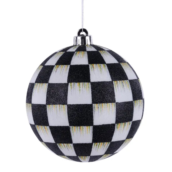XJ7299TX   150Mm Check Glitter Ornament   Black/White