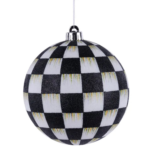 XJ7299TX   150Mm Check Glitter Ornament   Black/White