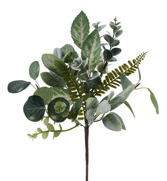FG664209    16"L Mixed Foliage Pick   Tt Green/White