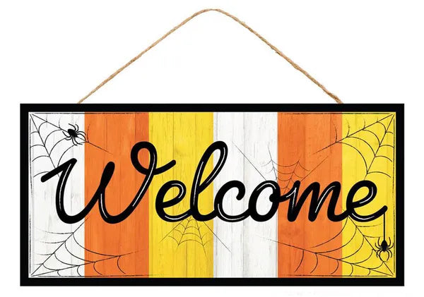 AP7347    12.5"L Candy Corn Welcome Sign   White/Black/Yellow/Orange