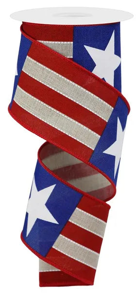 RGE1639KH    2.5" x 10yd Bold Star Stripes/Royal   Lt Nat/Red/White/Blue