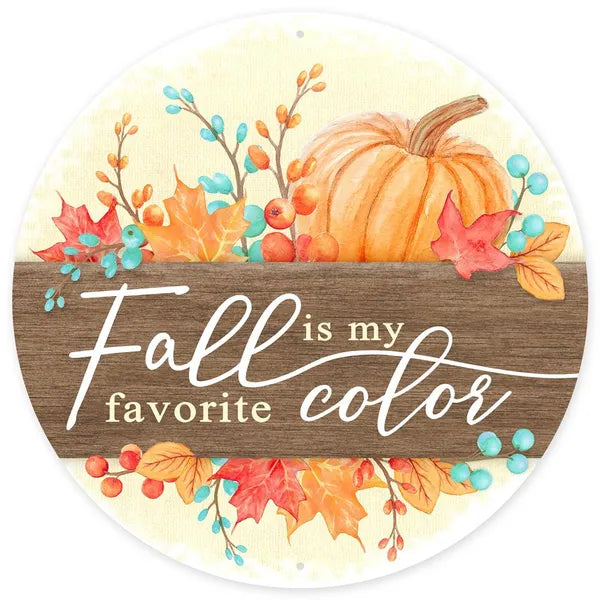 MD0969    12"Dia Metal Fall Is My Favorite Color    Orng/Red/Teal/Brwn/Cream