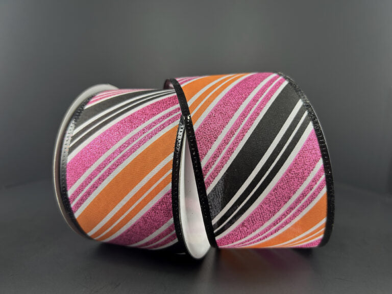 564254003      2.5"X10YDS   STN  Glitter Diagonal Stripe   White/Ylw/Org/Fuch