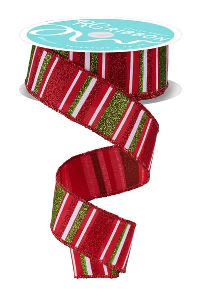 RGF19207R   1.5" x 10yd Horizontal Stripe     Red/Lime/White