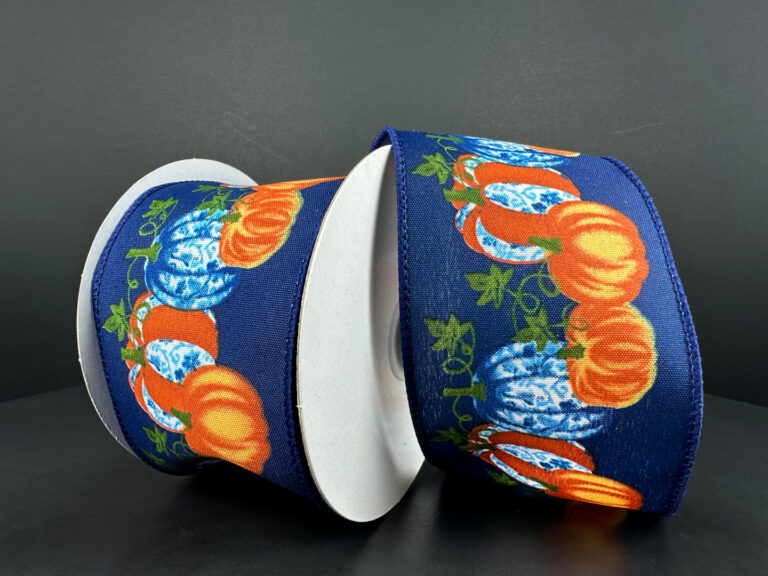 613154027    2.5"X10YDS   STN Toile Pumpkins   Navy/Orange