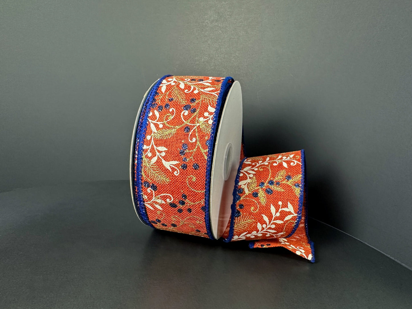 615020931   1.5"x10YDS   Rust :om/Ivy Gold Vines  Navy  Glitter Berries