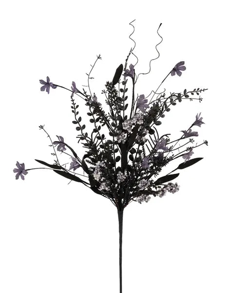 FH807179    24"L Fabric Flower/Eva Leaf/Beads Spray   Grey/White/Black
