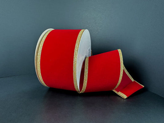 765614015    2.5X10YDS  Red Velvet  Gold Glitter Edge
