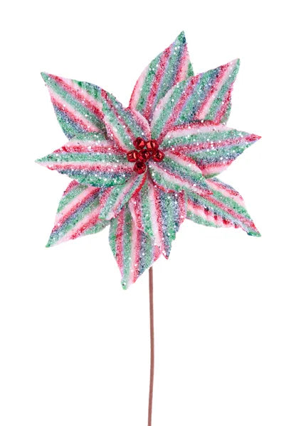 XS4151   12"Dia Striped Poinsettia Stem, 23"Oal    Red/Green/White