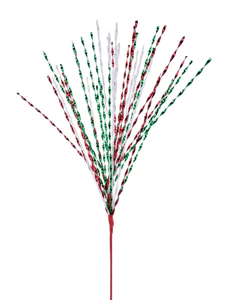 XS148836    29" Metallic Pet Twist Grass Spray x 40   Red/White/Emerald Green