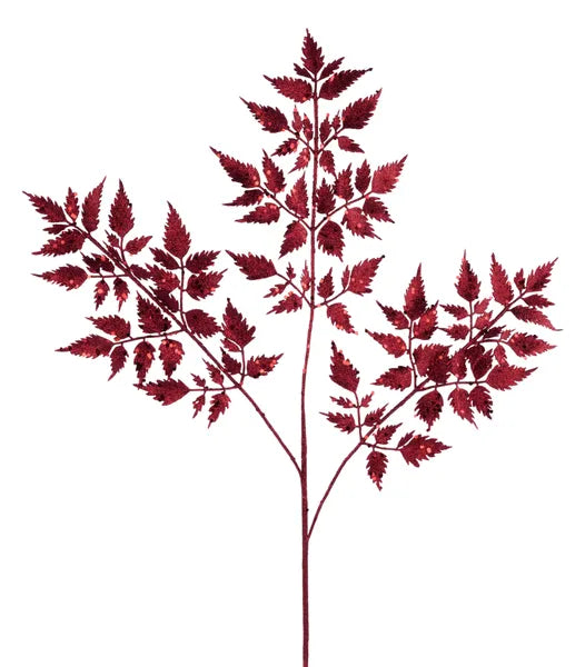 XS249045  25"L Glitter Fern Spray Burgundy