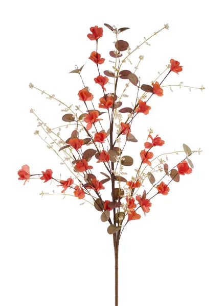 FH8200A3  33"L Flower/Leaf/Beaded Twig Spray Dark Orange/Cream