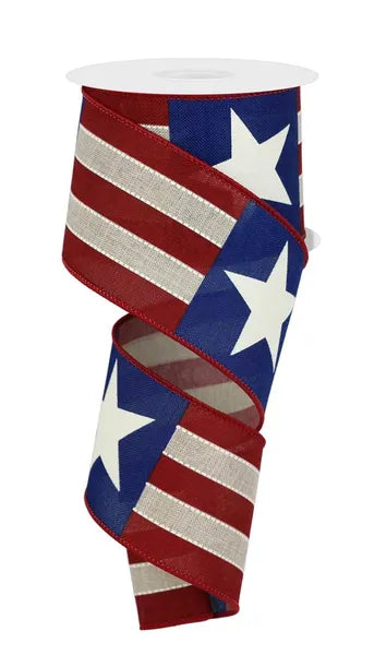 RGE163918    2.5" x 10yd Bold Star Stripes/Royal   Lt Nat/Dk Red/Navy/Ivory