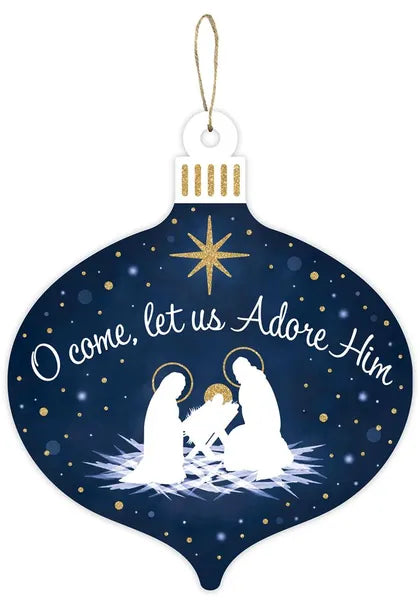 AP7802   12"H x 10"L Let Us Adore Him Orn Sign   Navy Blue/White/Gold