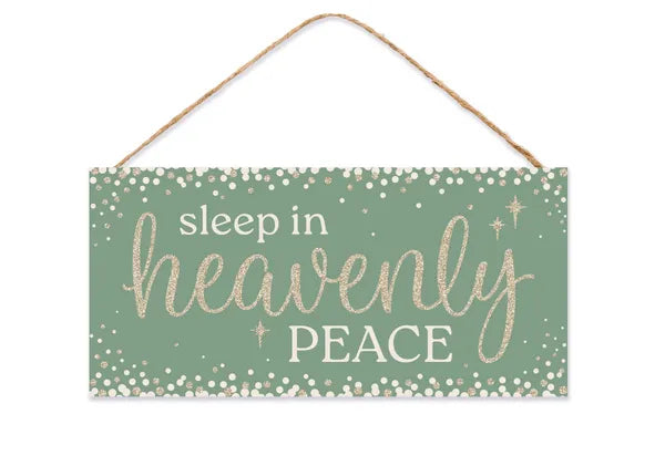 AP788090   12.5"L x 6.5"H Glttr Sleep in Peace Sign   Sage/Champagne/Ivory