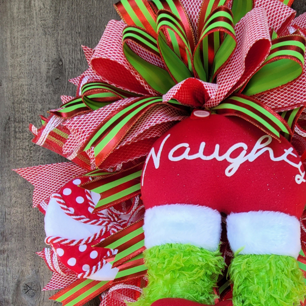 Naughty Christmas Elf Wreath – Whimsical Christmas Butt Wreath – Funny Holiday Door Decor