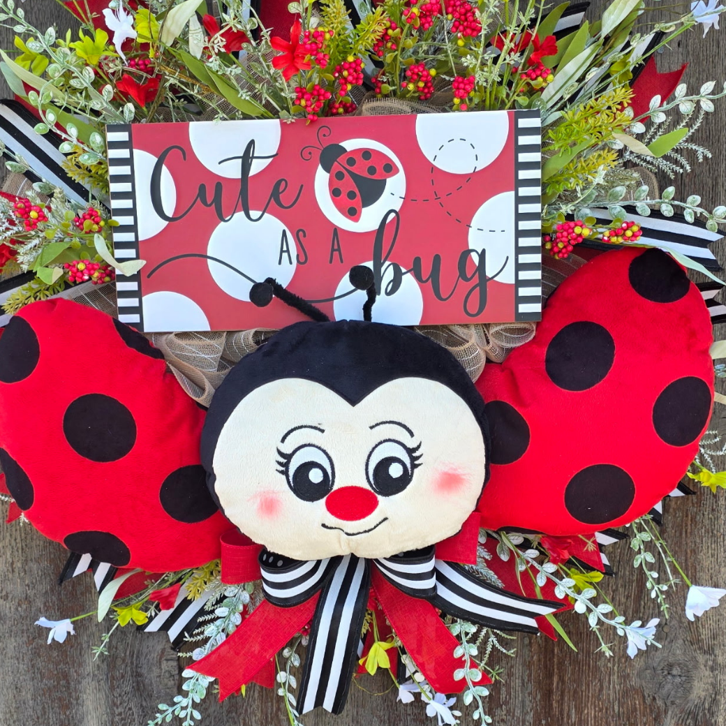 Cute as a Bug Ladybug Wreath – Spring Ladybug Front Door Wreath