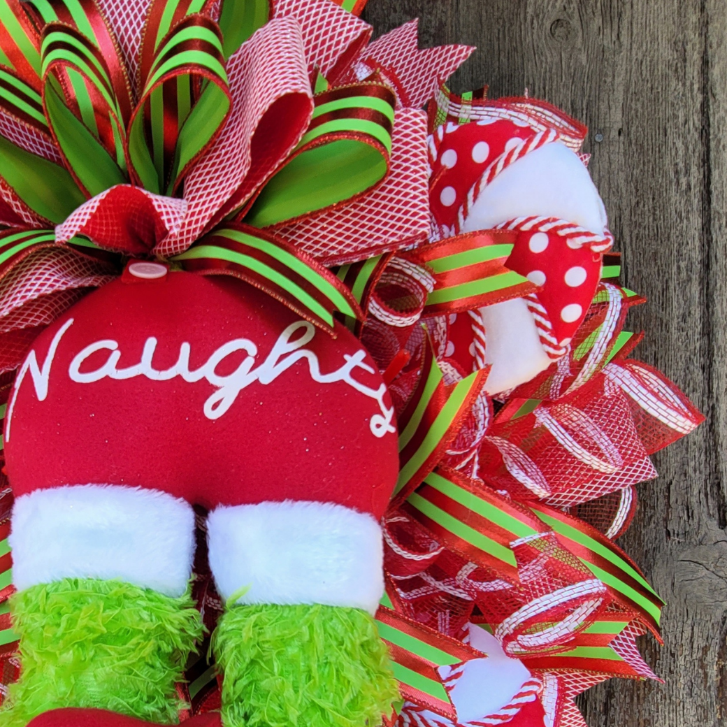 Naughty Christmas Elf Wreath – Whimsical Christmas Butt Wreath – Funny Holiday Door Decor