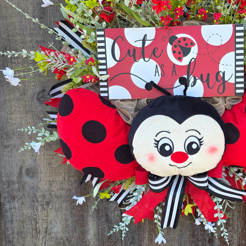 Cute as a Bug Ladybug Wreath – Spring Ladybug Front Door Wreath