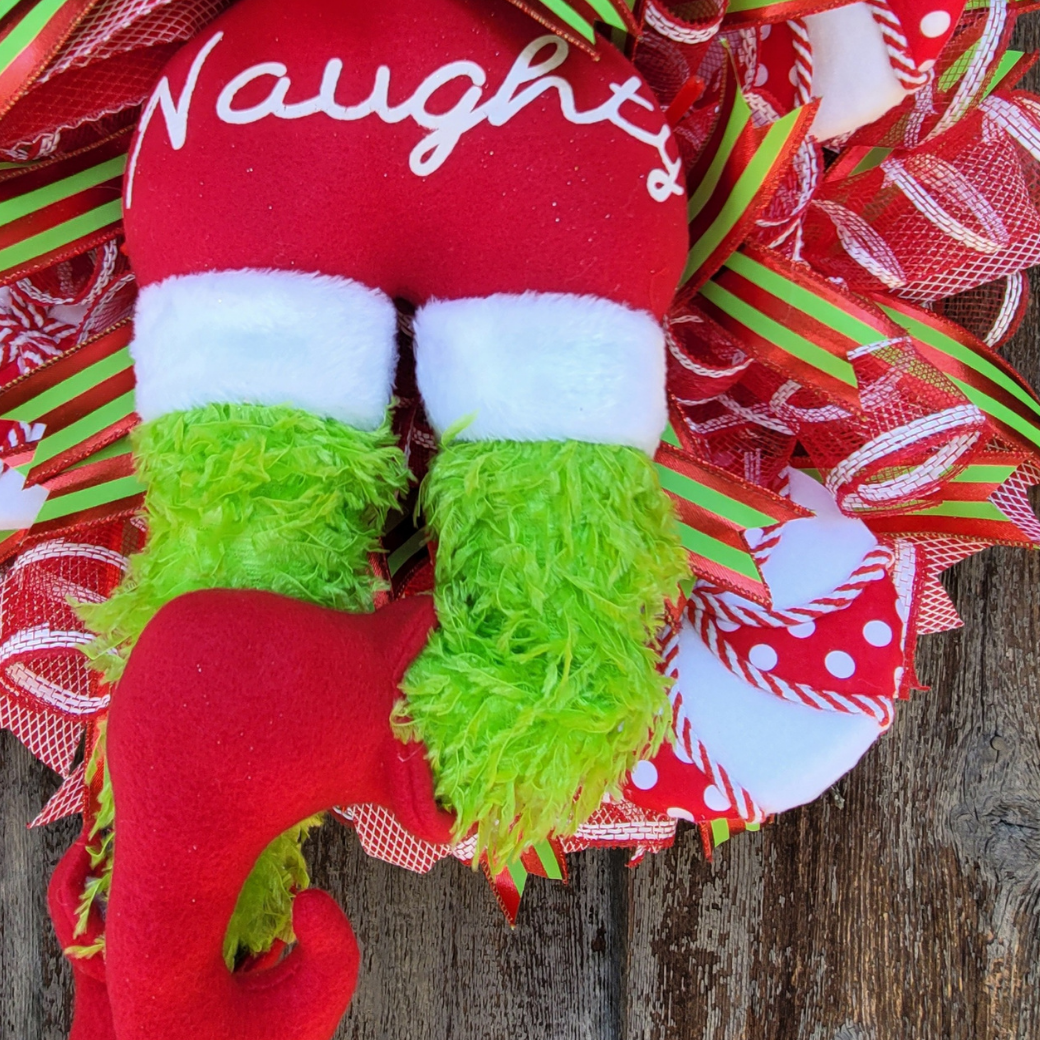 Naughty Christmas Elf Wreath – Whimsical Christmas Butt Wreath – Funny Holiday Door Decor
