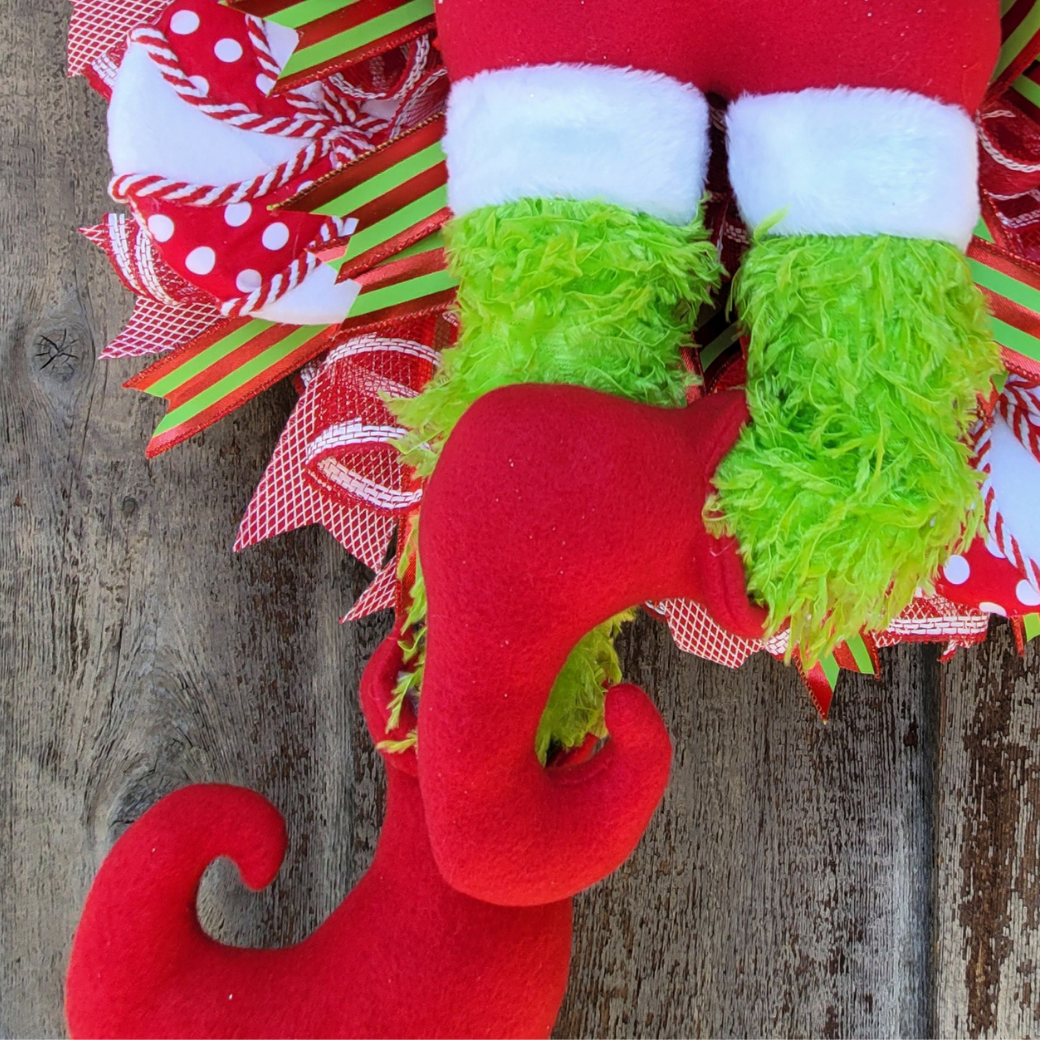Naughty Christmas Elf Wreath – Whimsical Christmas Butt Wreath – Funny Holiday Door Decor