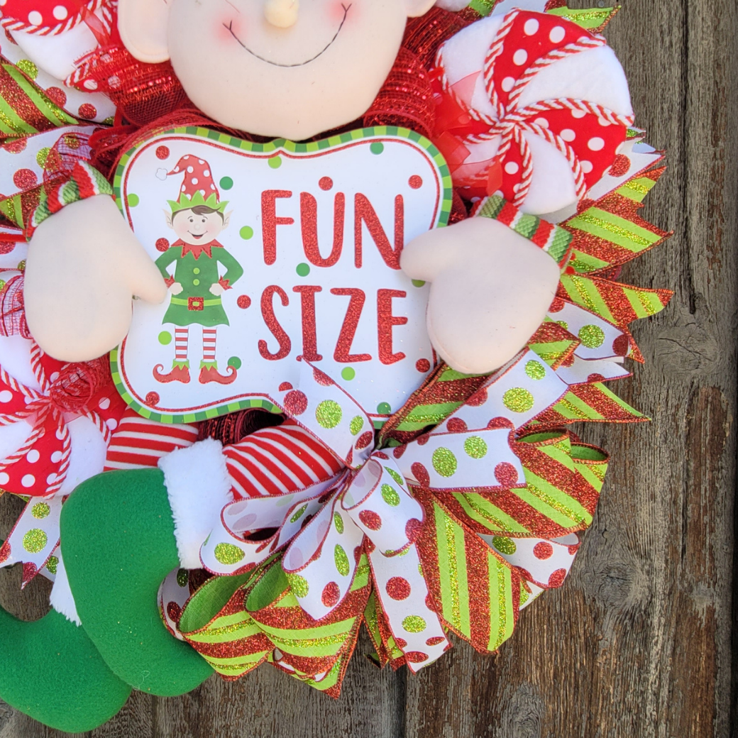 Fun Size Christmas Elf Wreath – Whimsical Candy Christmas Front Door Wreath