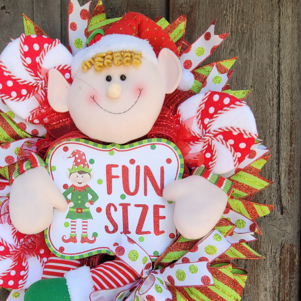 Fun Size Christmas Elf Wreath – Whimsical Candy Christmas Front Door Wreath